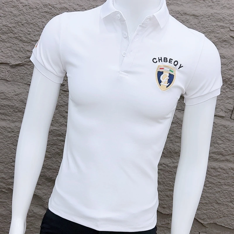 痞帅polo衫男款短袖潮流t恤2025新款夏季高级感刺绣修身翻领半袖