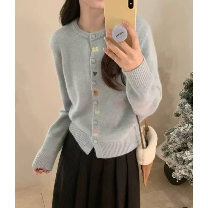 【刺绣门襟】亮片刺绣门襟精致小个子针织开衫春季新款百搭上衣1267