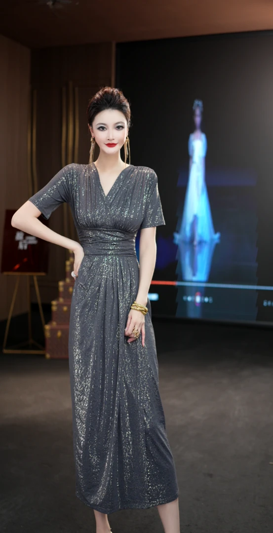 YINGHOU【曼曼】高贵轻奢优雅气质夏季设计师连衣裙 D1801