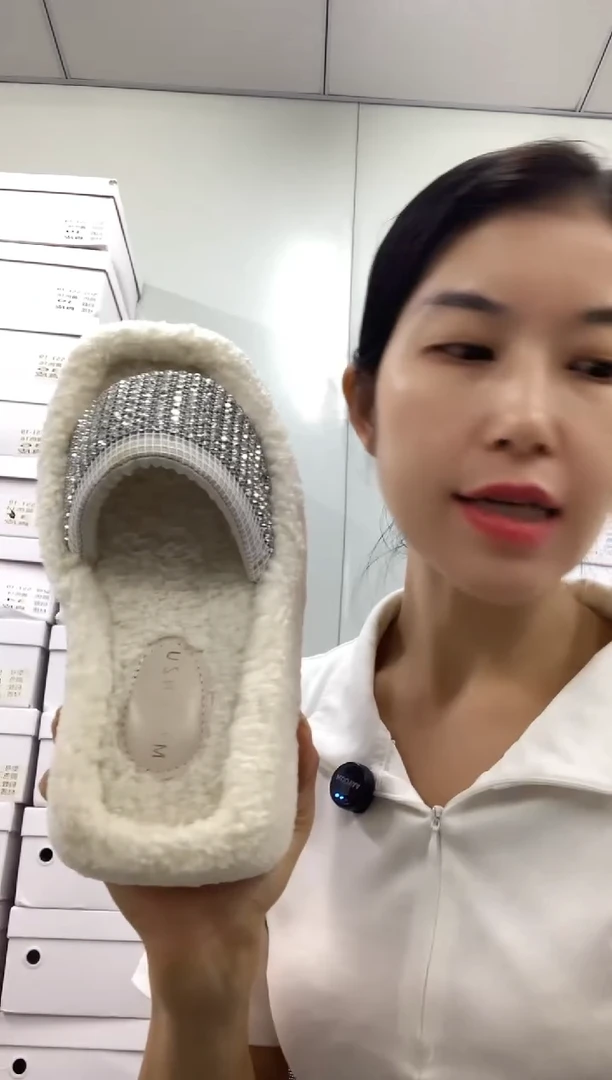 懒人鞋36码白色钻毛毛拖