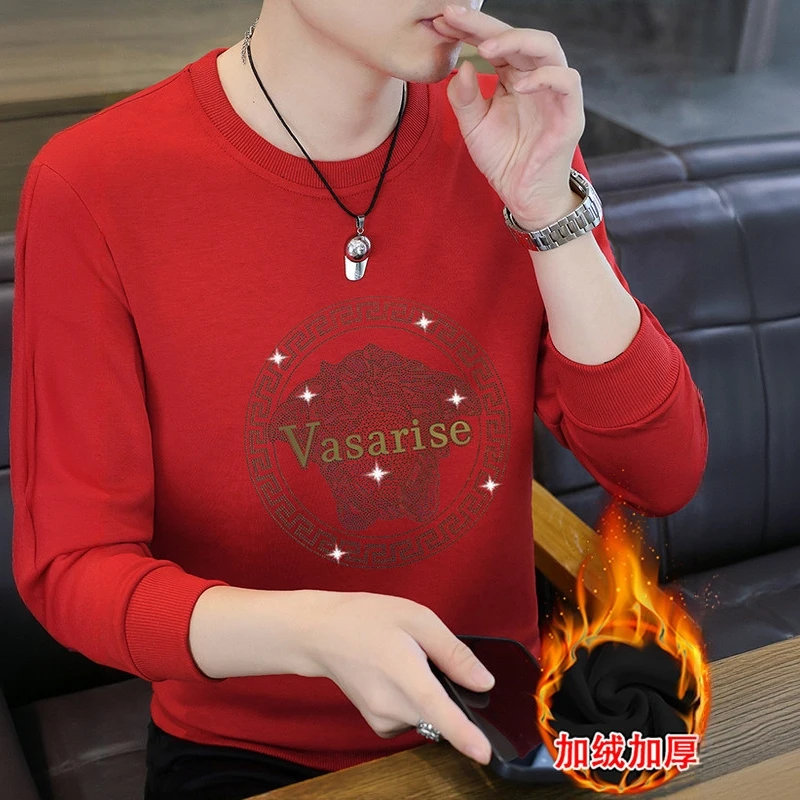 WICESANT春秋季新款男士卫衣烫钻休闲时尚潮流长袖上衣服打底衫