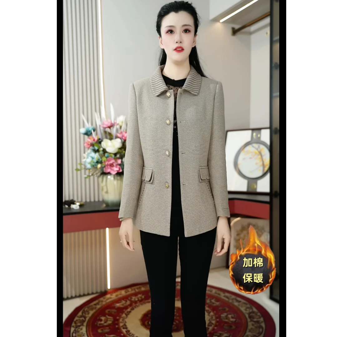 8823秋冬新款洋气修身中年妈妈装加棉外套时尚气质大码短款上衣