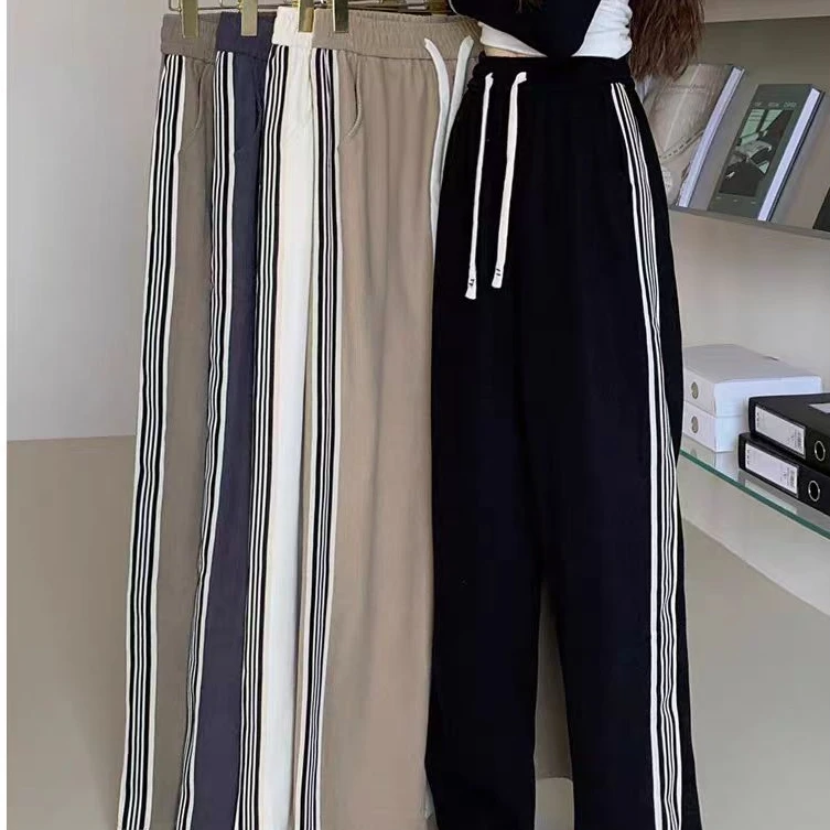 侧条纹阔腿裤宽松显瘦柔软舒适百搭休闲裤(D8-10)K1209