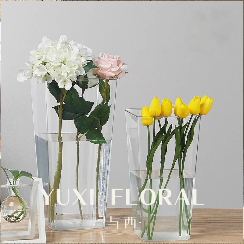 YUXI/与西升级手提款醒花桶花店亚克力醒花桶水培透明桶插花桶
