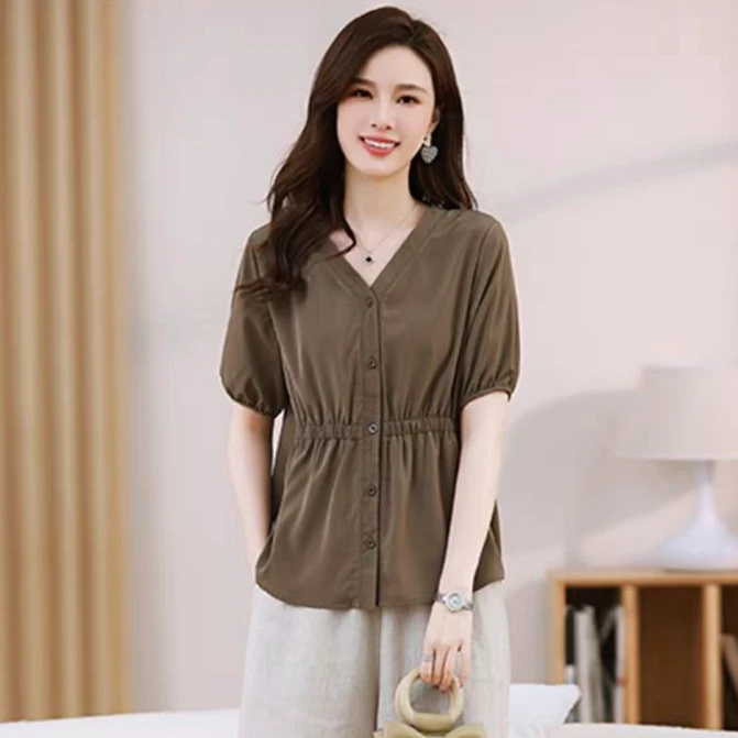 2313早秋新款洋气高腰上衣衬衫百搭显韩版遮肚瘦时尚拼接洋气