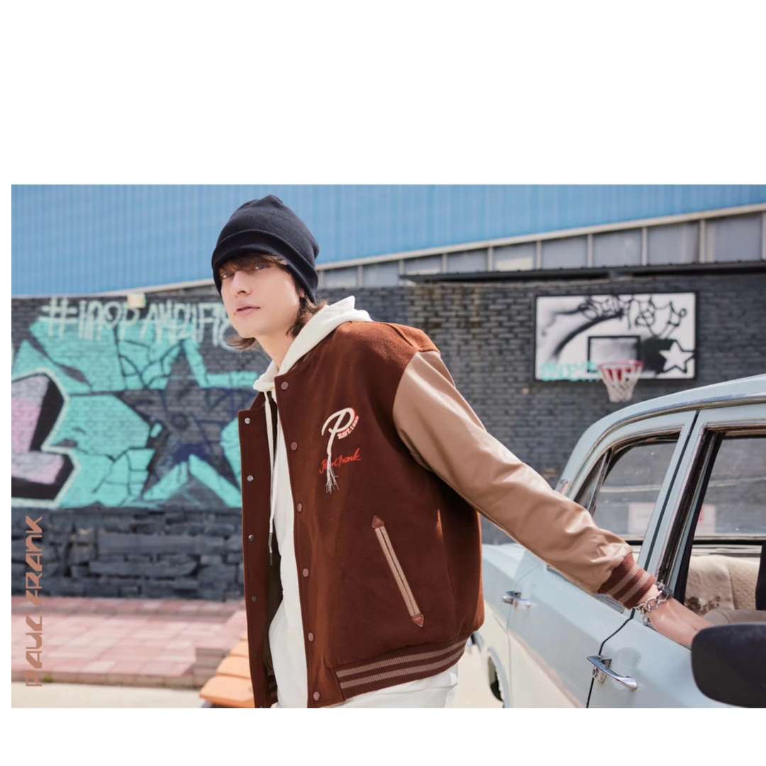 paul frank/大嘴猴85011重磅棒球服夹克外套拼接潮流情侣时尚