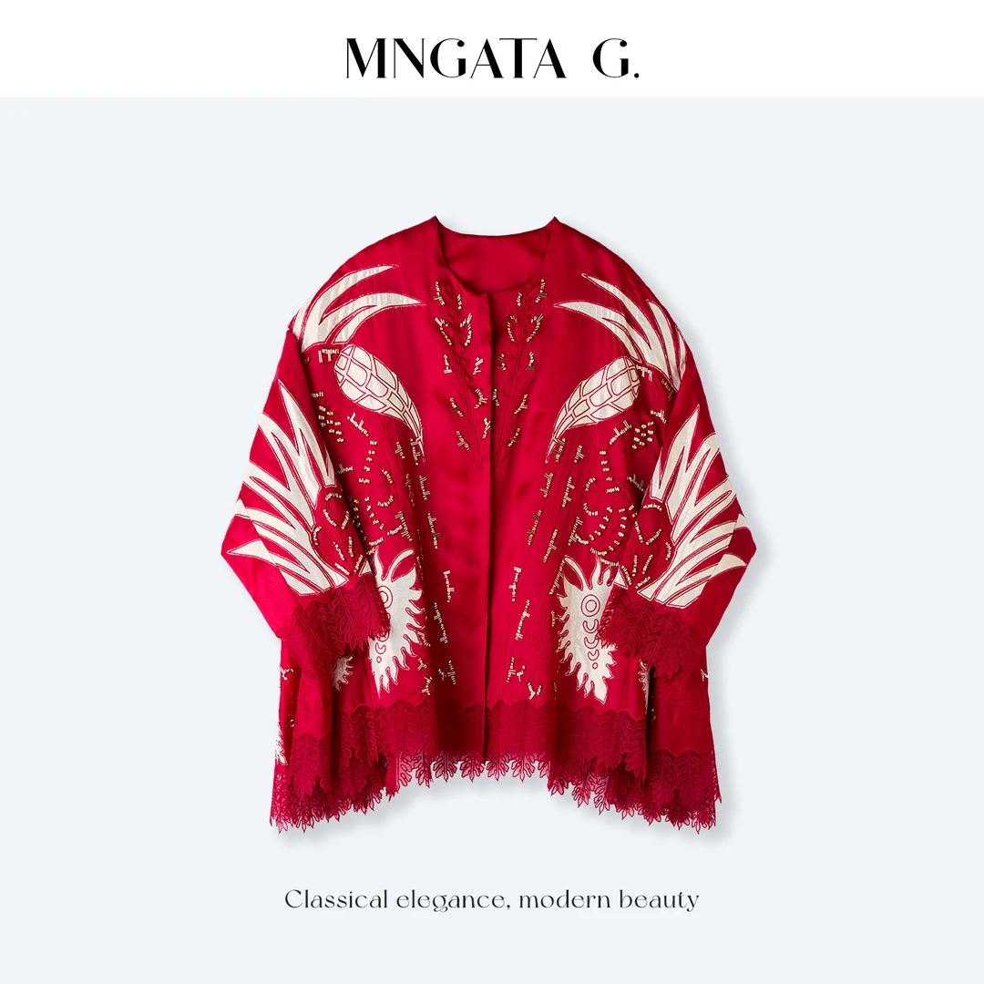 MNGATA G.宫小妍【真丝·红红火火】新中式钉珠贴布绣外套5123002
