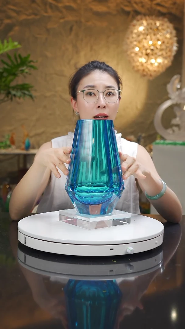 琉璃手工艺品福利天空蓝切面花瓶