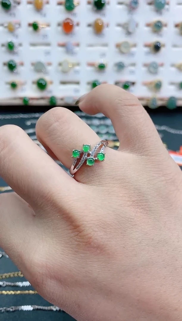 银S925镶嵌戒指翡翠天然翡翠