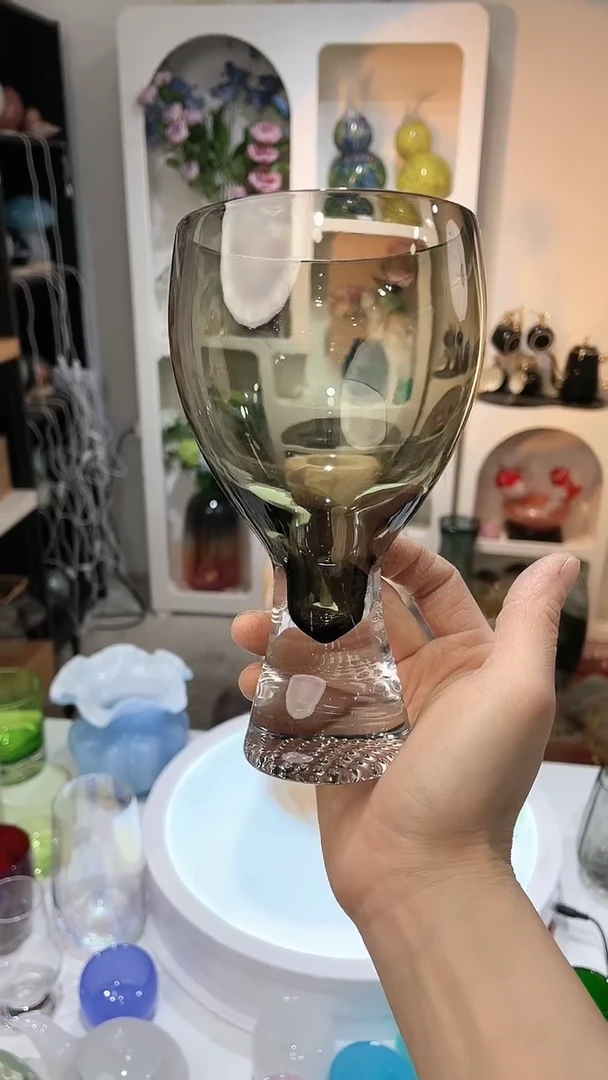 【闪购商品】水晶玻璃2只大气泡折痕线瑕疵实心底原色杯