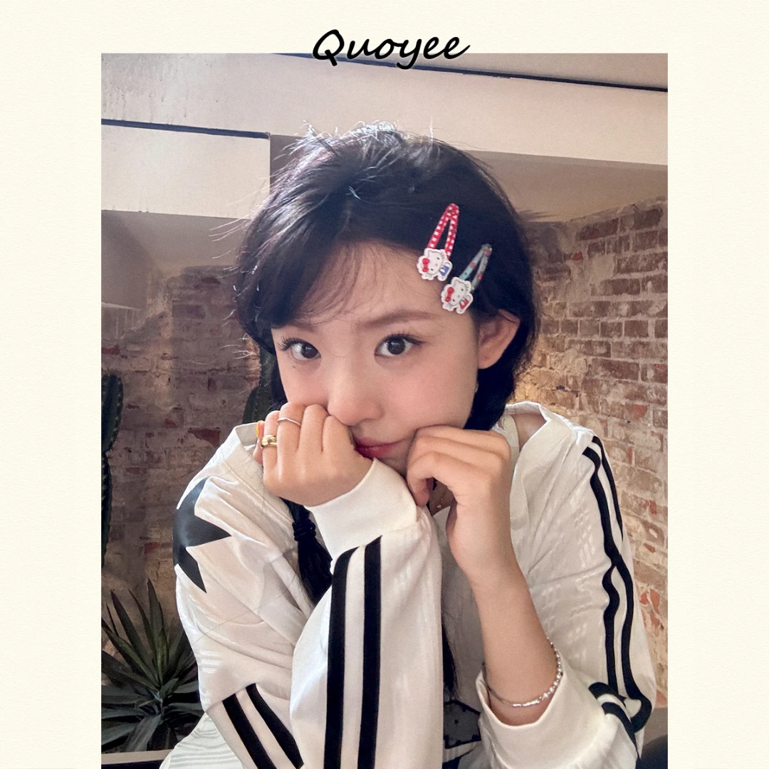 Quoyee 甜美可爱Hellokitty掰掰夹 格纹刘海夹 碎发侧边发卡YD02