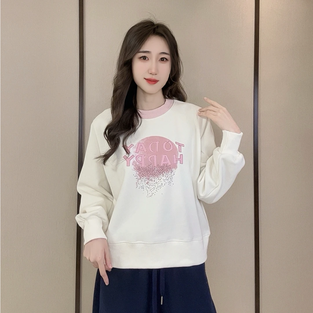 印花星球点点早春款卫衣圆领长袖时尚休闲宽松百搭韩版设计感减龄