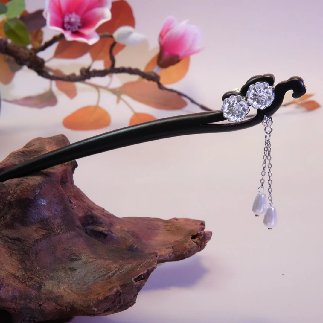 15-18厘米黑檀木发簪流苏日常百搭时尚新中式国风