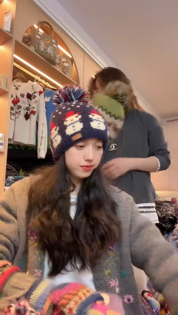 羊毛美利奴深蓝色雪人帽