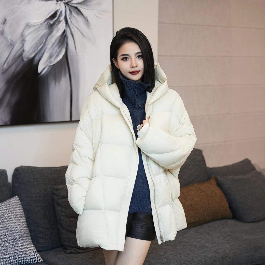 POPULARYW【霏雾】Z·R上品屋 宽松保暖加厚中长款连帽面包羽绒服