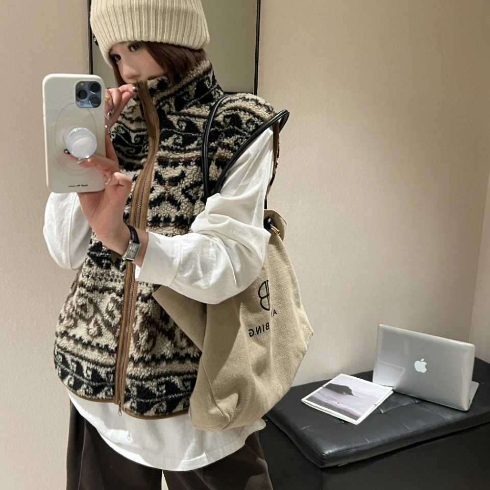 【XJ出口订单】外搭复古花纹高领拉链马甲叠穿保暖背心马甲 5011