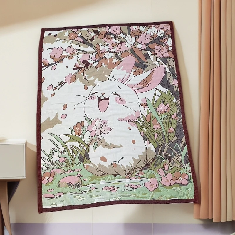 【樱花兔】全棉纱布120*150cm亲肤可爱卡通柔软加厚面包被