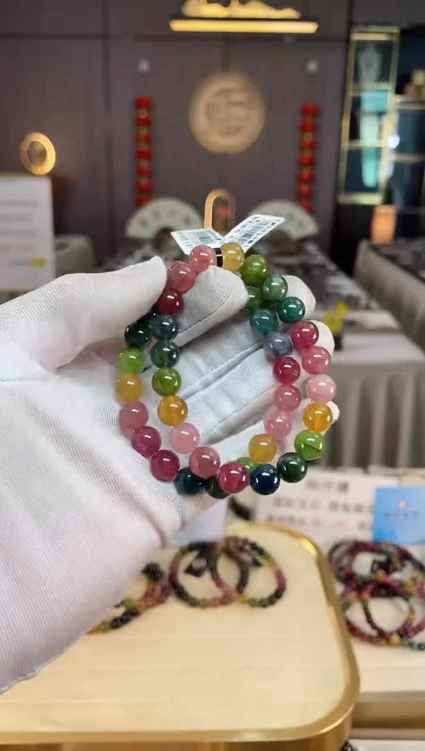 未镶嵌老矿碧玺彩虹单圈手串9mm+碧玺xion多样性发一条