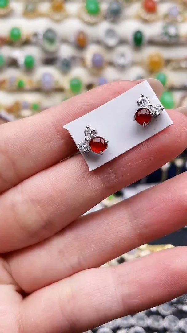 银S925镶嵌翡翠耳饰213