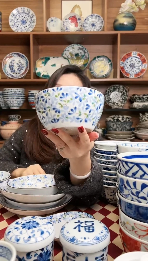 【闪购商品】瓷片小蓝芽13cm平底汤碗中