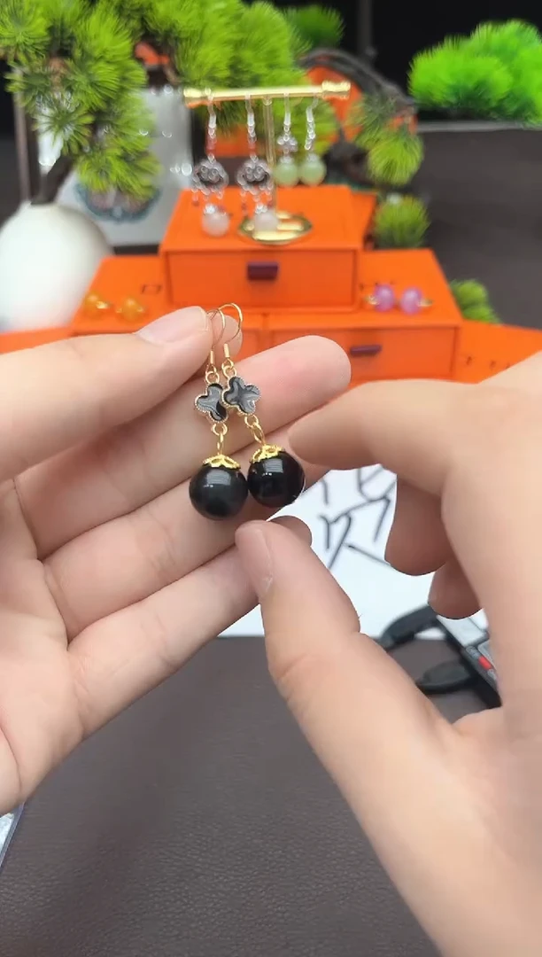 【闪购商品】黑曜岩耳饰银S925镶嵌204000