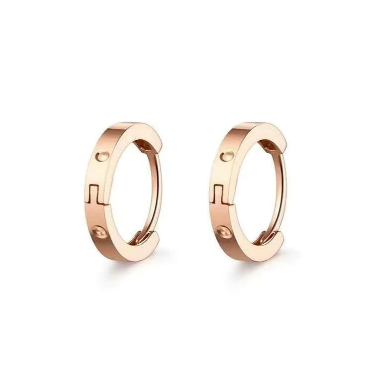 18k金玫瑰金新款简约圆圈耳环百搭款经典0387