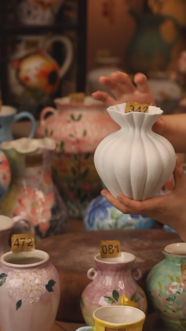 陶瓷342景德镇设计师手作花器摆件侘寂风