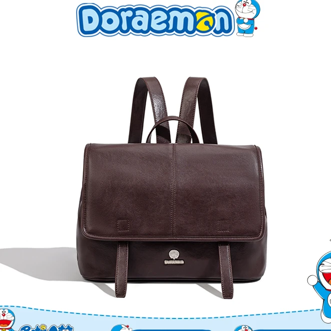 DORAEMON/哆啦A梦包盖黑色街头时尚女士磁扣双肩包磁扣做旧全包款
