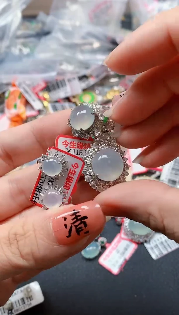 银S925镶嵌戒指翡翠天然A货缅甸翡翠