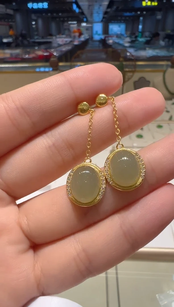 和田玉银S925镶嵌耳饰@@WSC9983QY