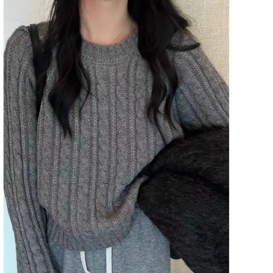 秋冬女圆领绞花羊毛毛衣网红厚款麻花针织衫韩版宽松百搭外穿毛衫