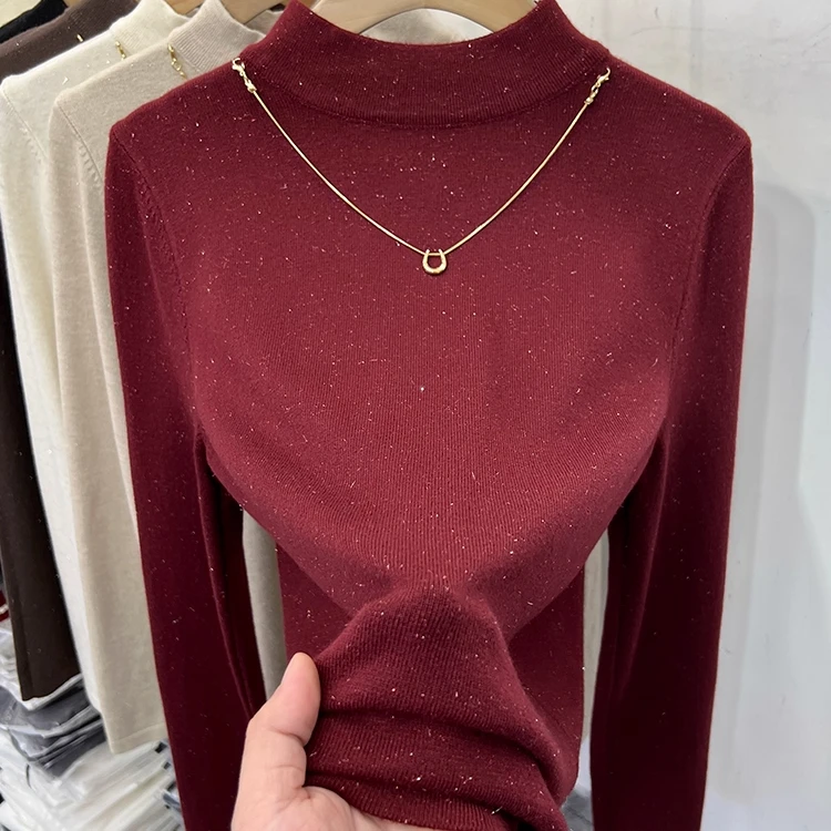 时尚设计感项链半高领长袖针织衫女2025秋冬新款修身洋气百搭女