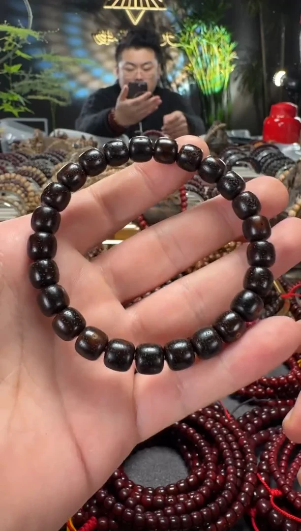 吊坠星月菩提9*10原生态陈籽老油料黑金玉化陈籽手串