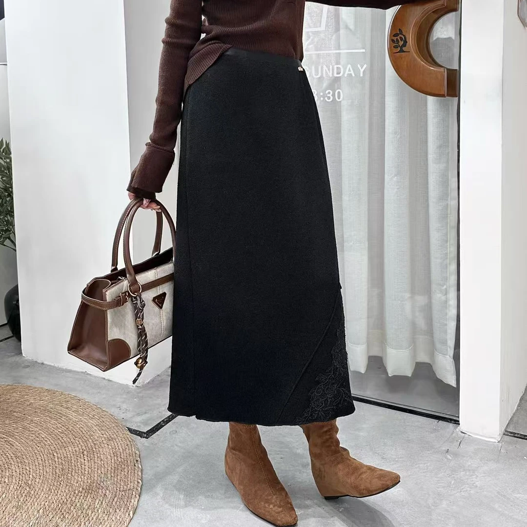 小施家南韩高端重工刺绣亮片松紧腰显高遮胯半身裙6362