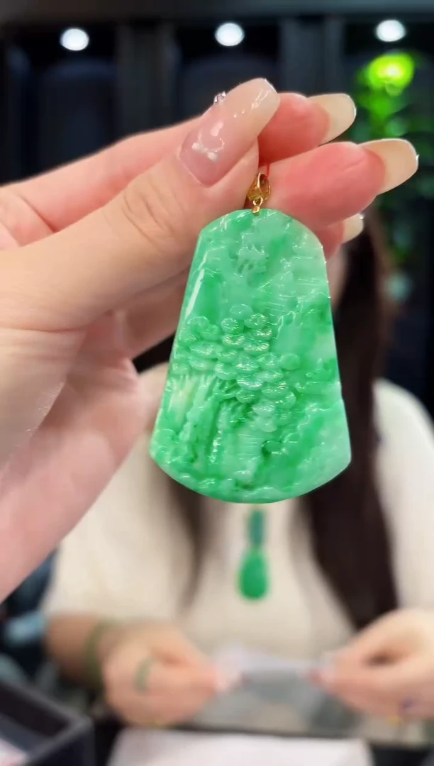 翡翠18K金镶嵌颈饰 缅料A货/支持复检/一件