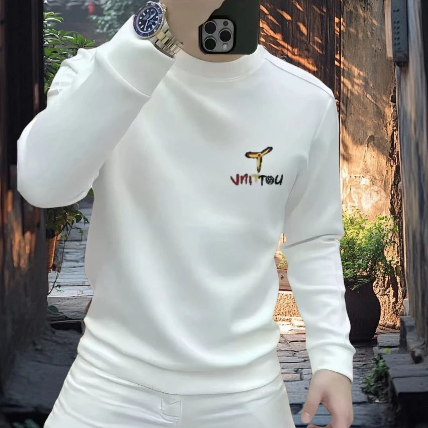 秋冬新款重磅卫衣男潮牌时尚字母印花长袖圆领百搭休闲套头打底衫
