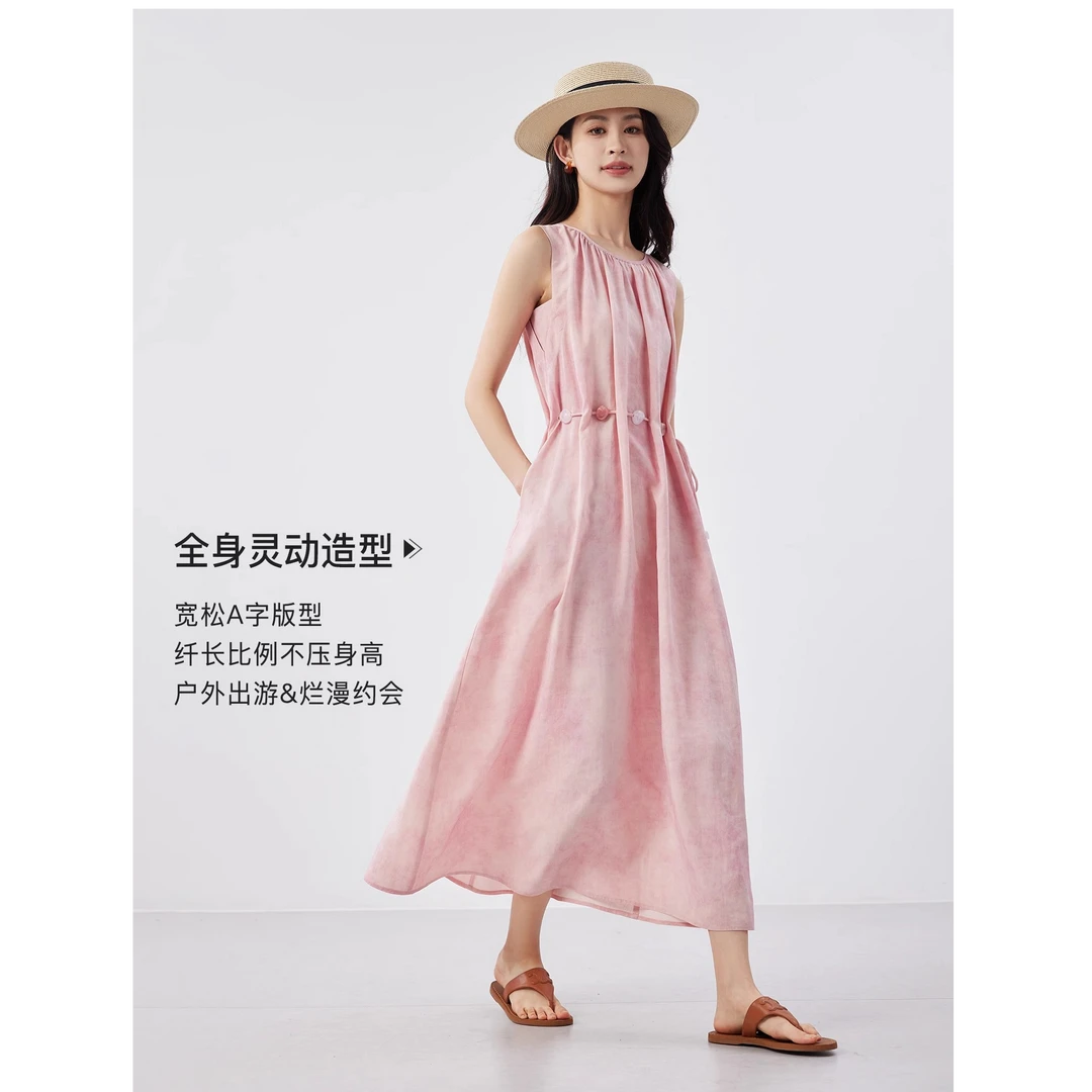 度假风无袖连衣裙2025新款夏季女气质显瘦无袖长款收腰a字连衣裙