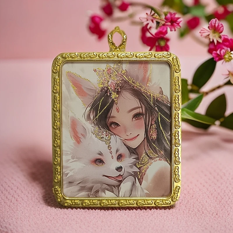 小九小狐狸手绘描金唐卡 项链吊坠