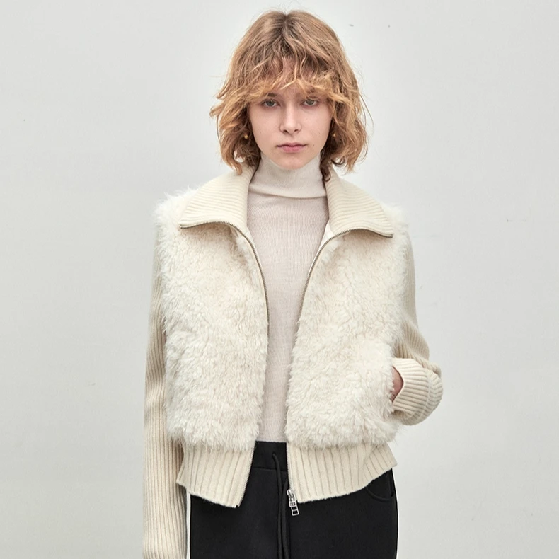 “100%澳洲羊毛”冬季新品时尚立领针织短外套上衣WD2530919