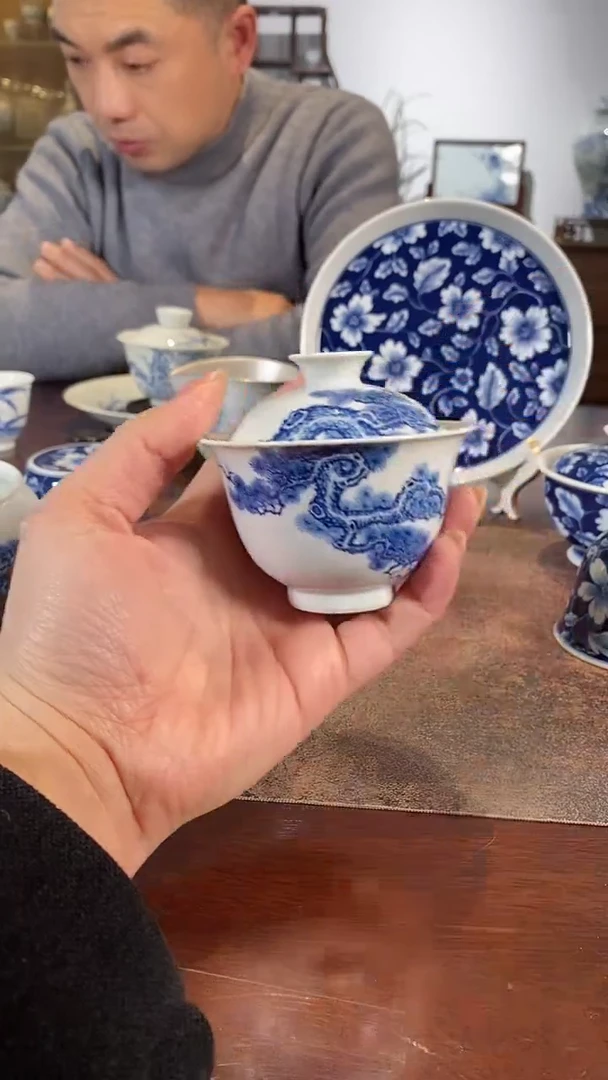 华山拙隐 松二才盖碗