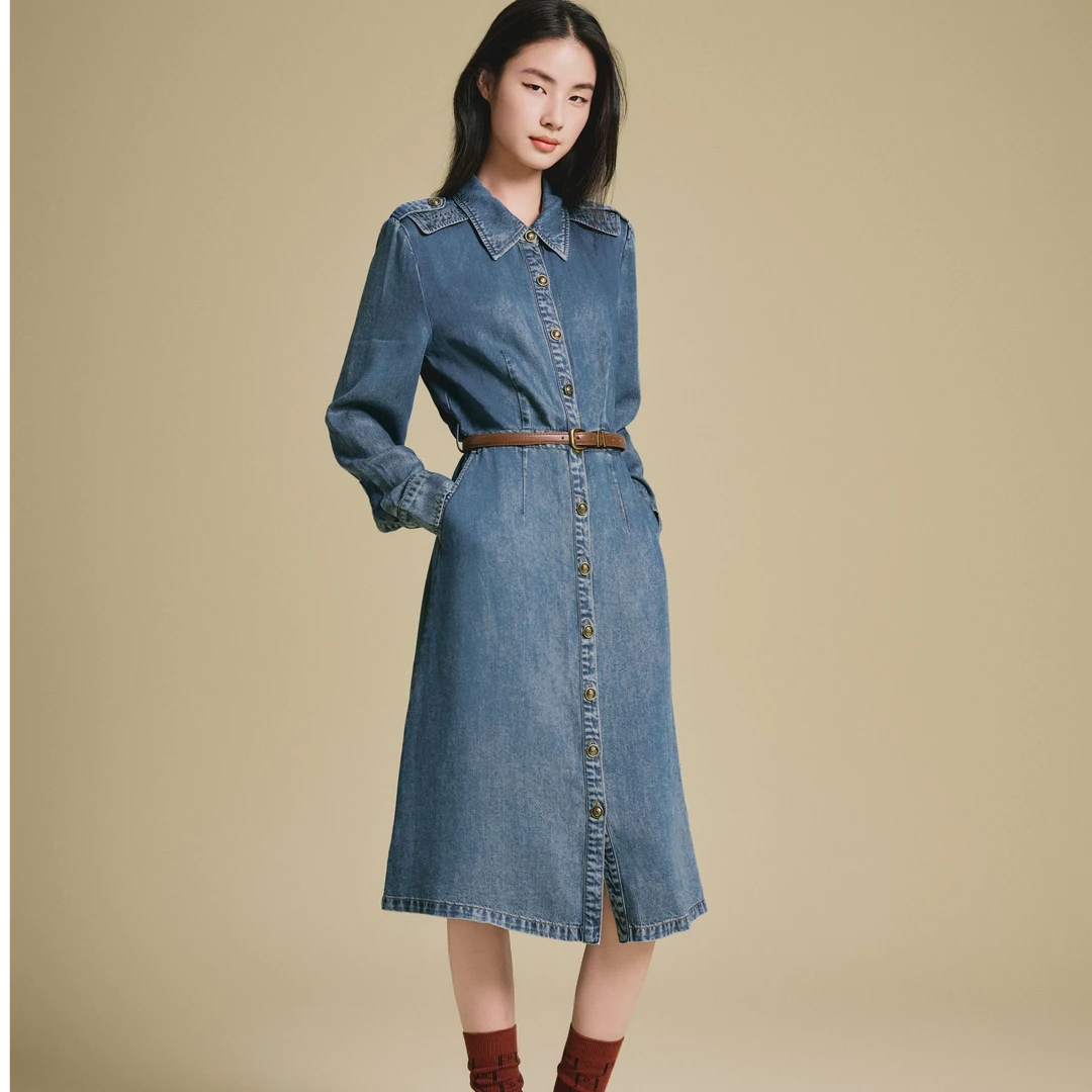 PSALTER诗篇2025年春季新款莱赛尔天丝牛仔长袖连衣裙6C65105073