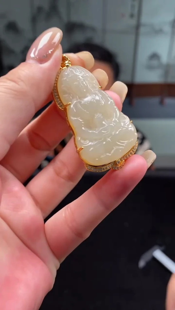 和田玉银S925镶嵌吊坠(不含链)吊坠 D8637-娜