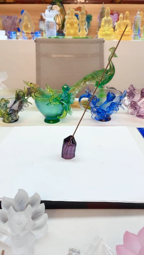 手工艺品琉璃紫色线香插3.5*2公分
