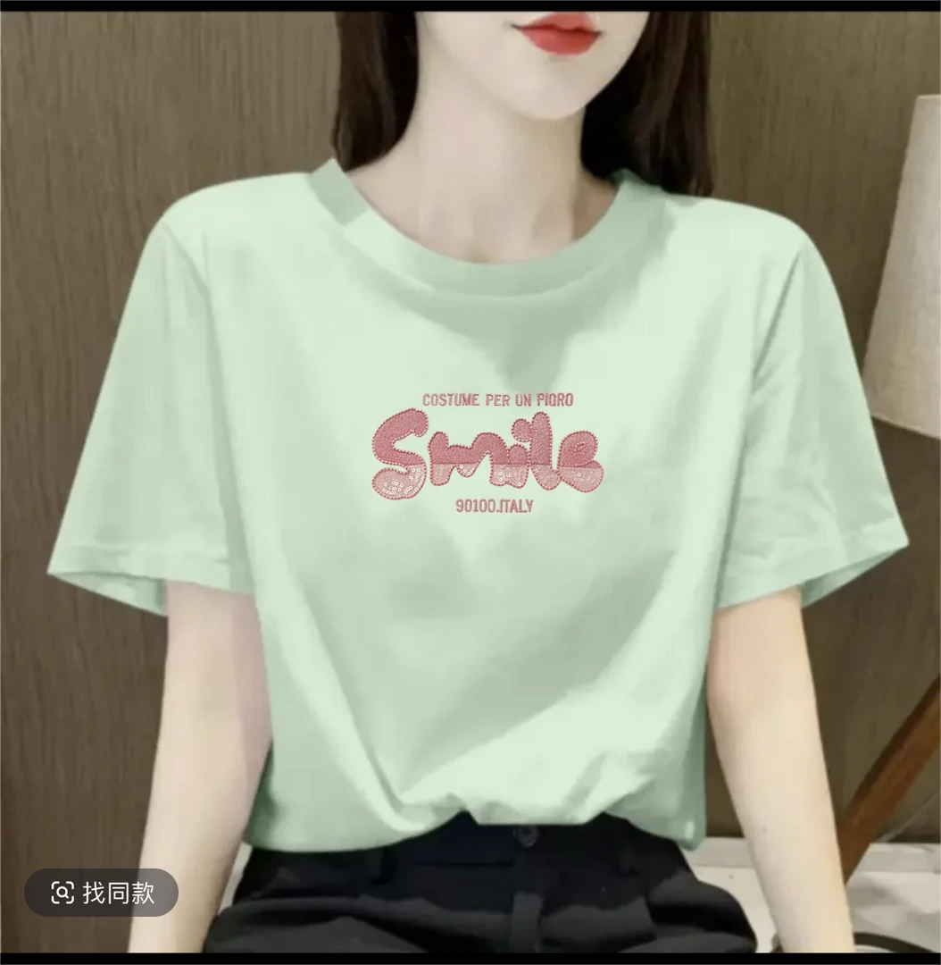 【精品T恤】休闲显瘦百搭印花t时尚圆领半袖