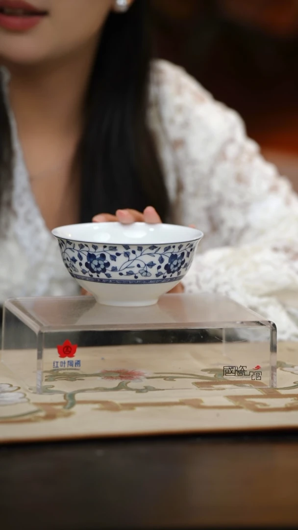 4个微瑕青花牡丹5英寸碗