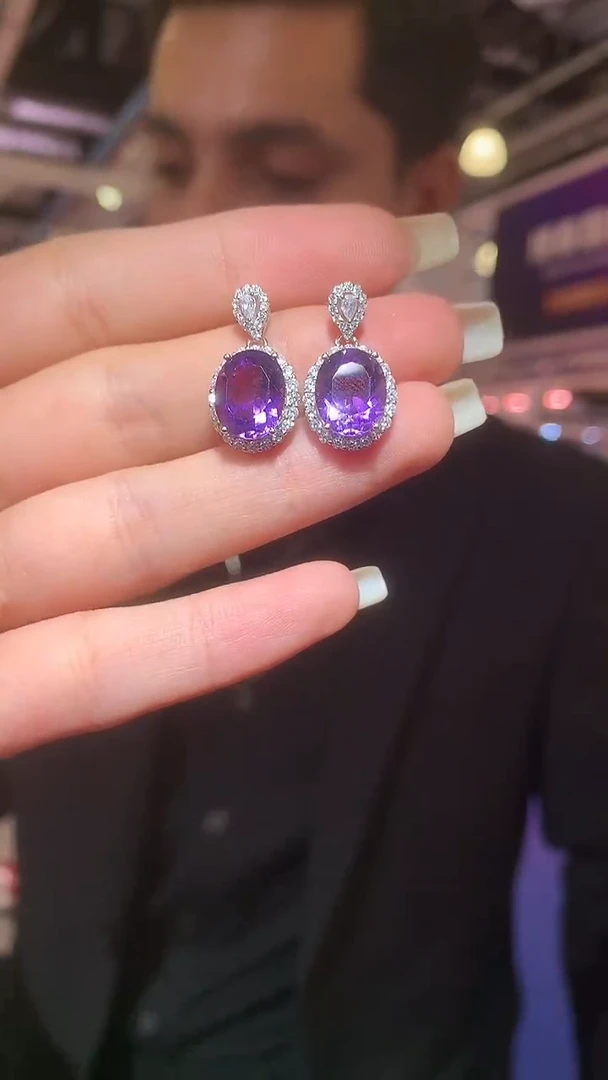 银S925镶嵌耳饰紫晶【宝石世家严选】