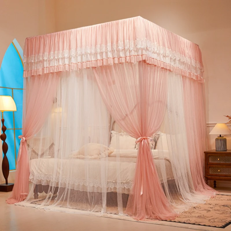 2025新款刺绣花边双层宫廷三开门落地蚊帐