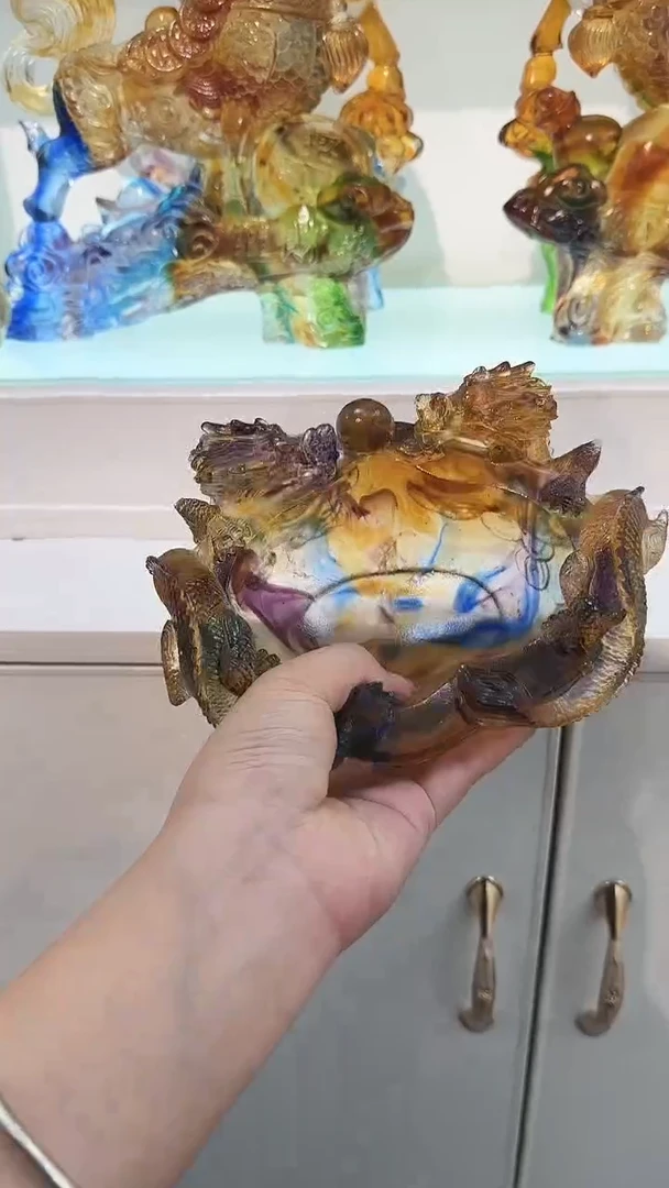 手工艺品琉璃双龙聚宝盆