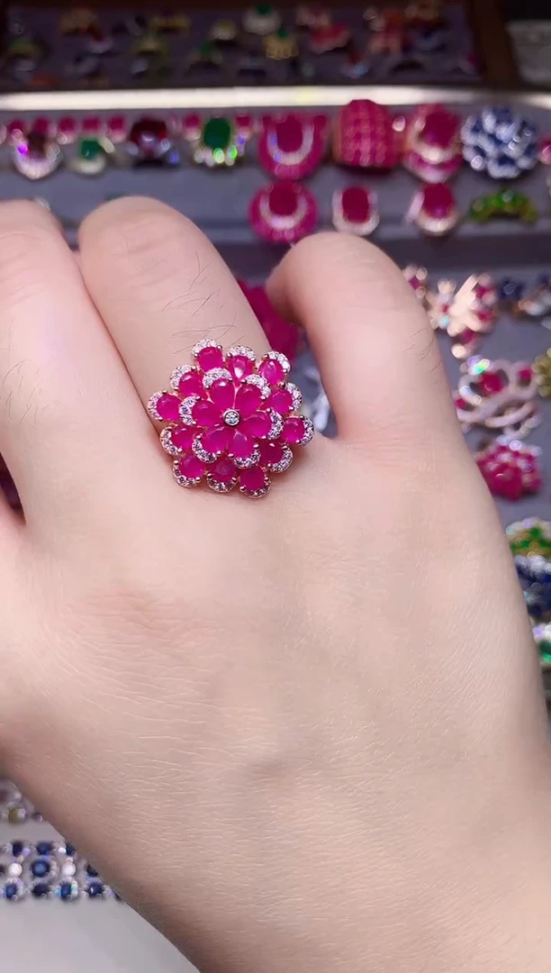 银S925镶嵌戒指红宝石....