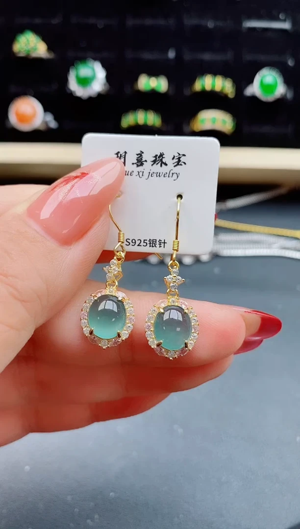 【闪购商品】翡翠耳饰银S925镶嵌32132